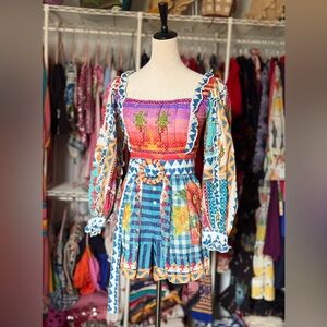 Farm Rio Belted Summer Stitches Romper sz XS NWT (note)